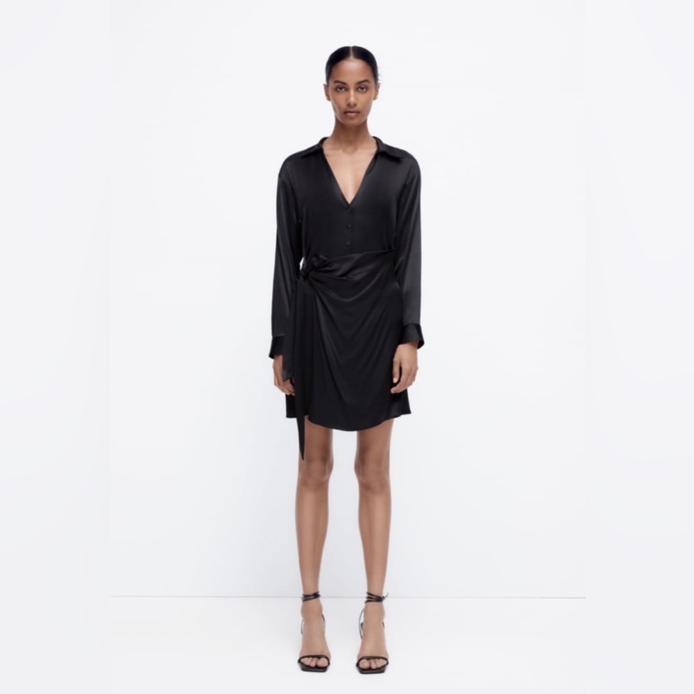 ZARA Black satin wrap dress NEVER WORN size S